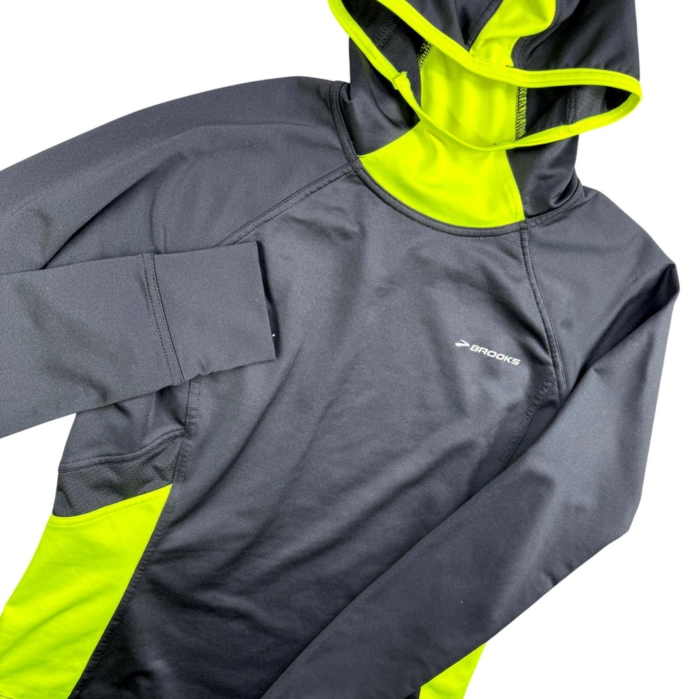 Brooks Hoodie Women M Black Neon Yellow Equilibrium Tech Pullover 220387 Running
